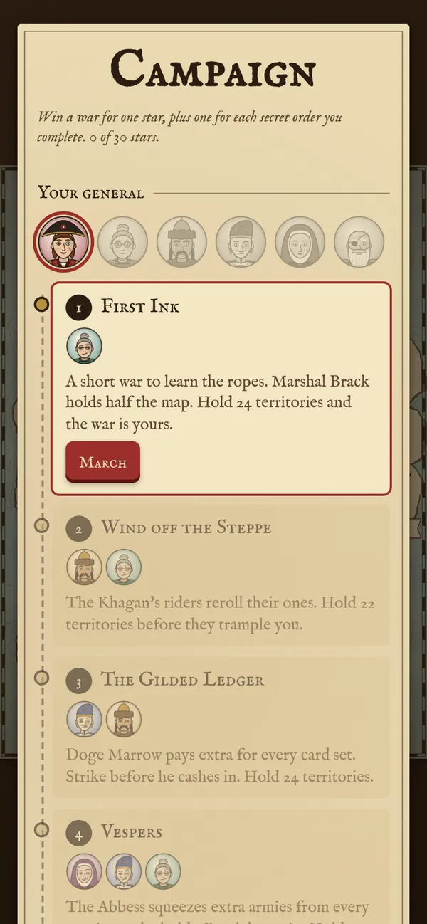 Choosing your general for an Ink & Empire campaign