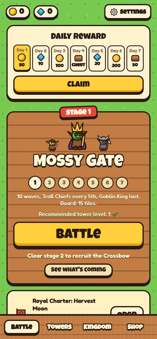 The Merge Ramparts home screen for the first stage, Mossy Gate