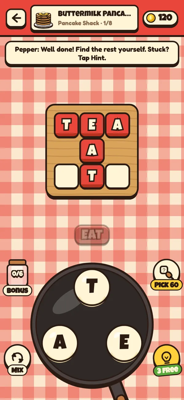 A Swipe Chef crossword with the word TEA filled in
